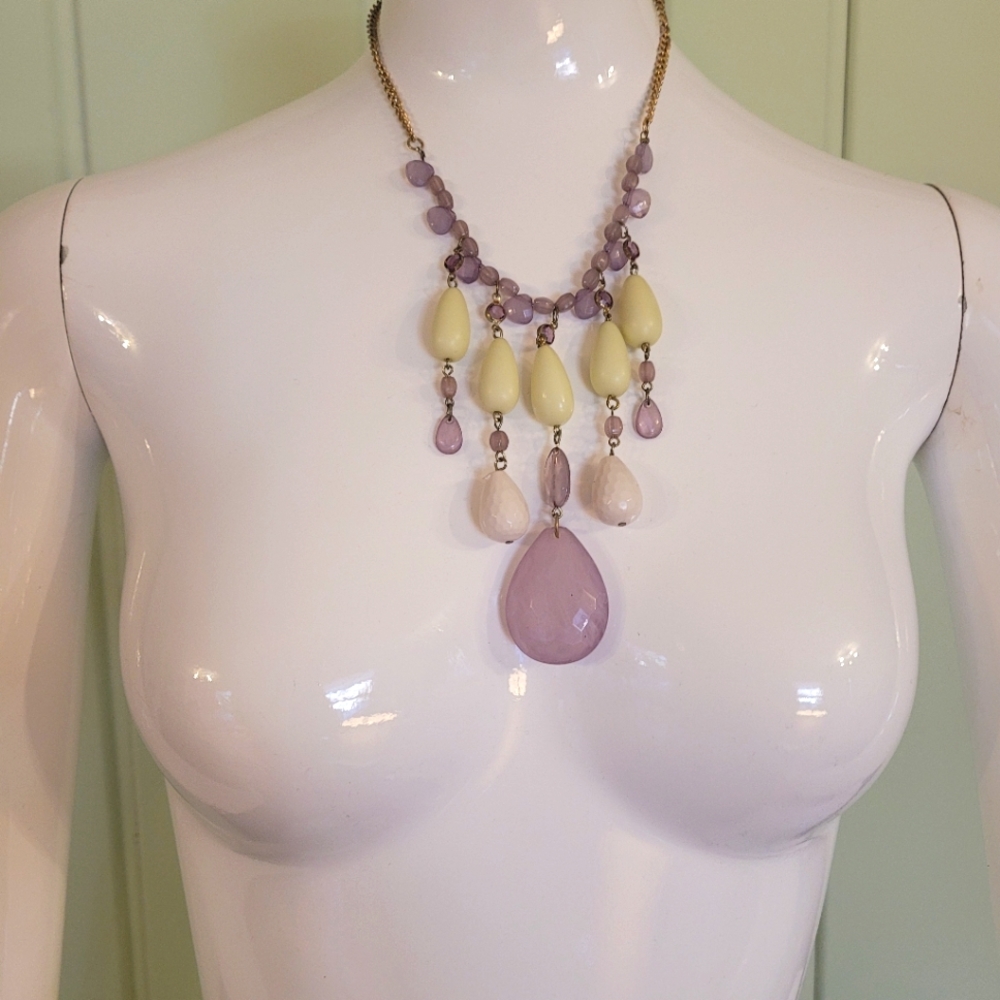 Anthropologie beaded statement yellow and lavender bib necklace